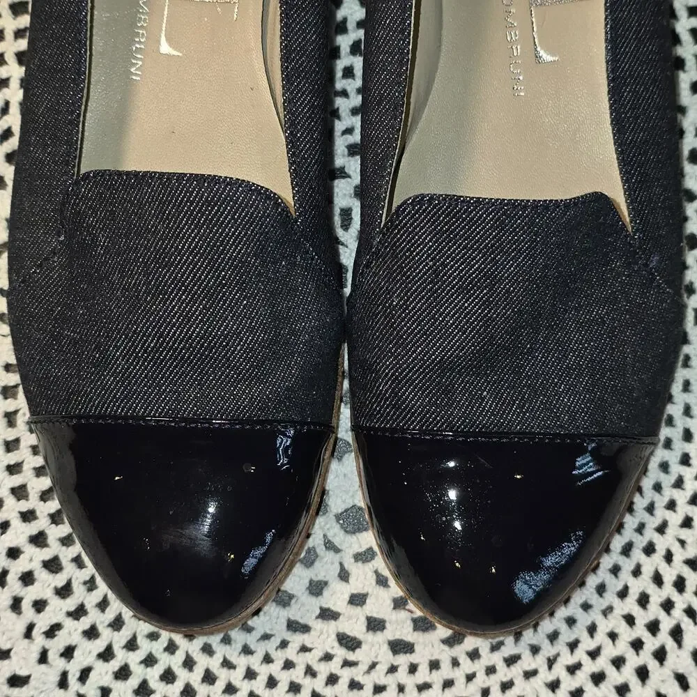 AGL Attilio Giusti Leombruni Denim Flats 37.5 Made in Italy Cap Toe Leather Sole - Picture 5 of 7